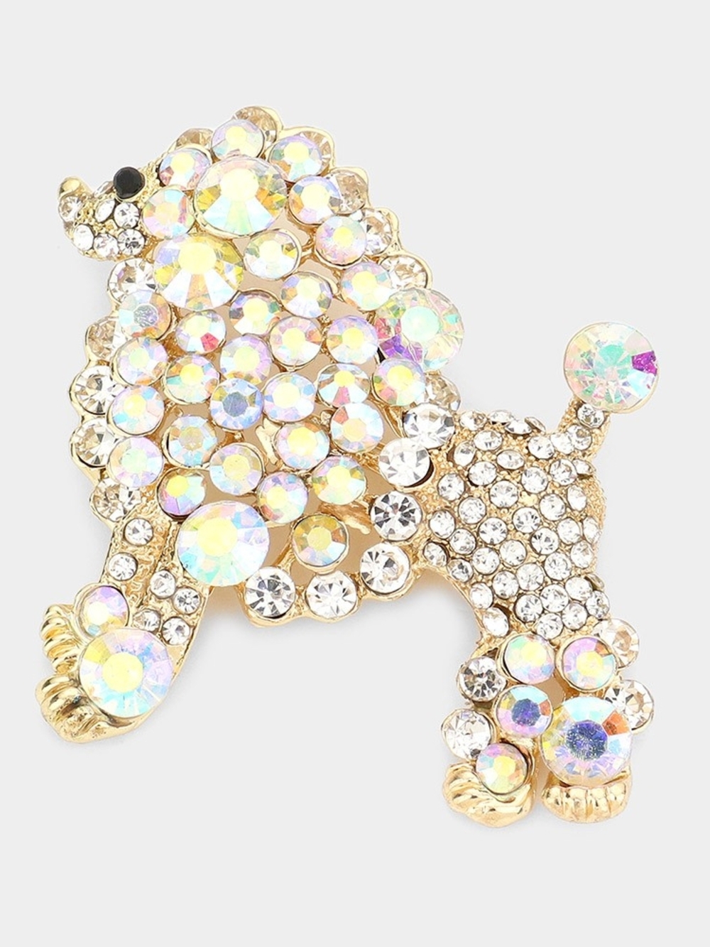 Abalone Gold Dog Poodle Rhinestone Crystal 2.5 Inch Brooch Pin Accessory
